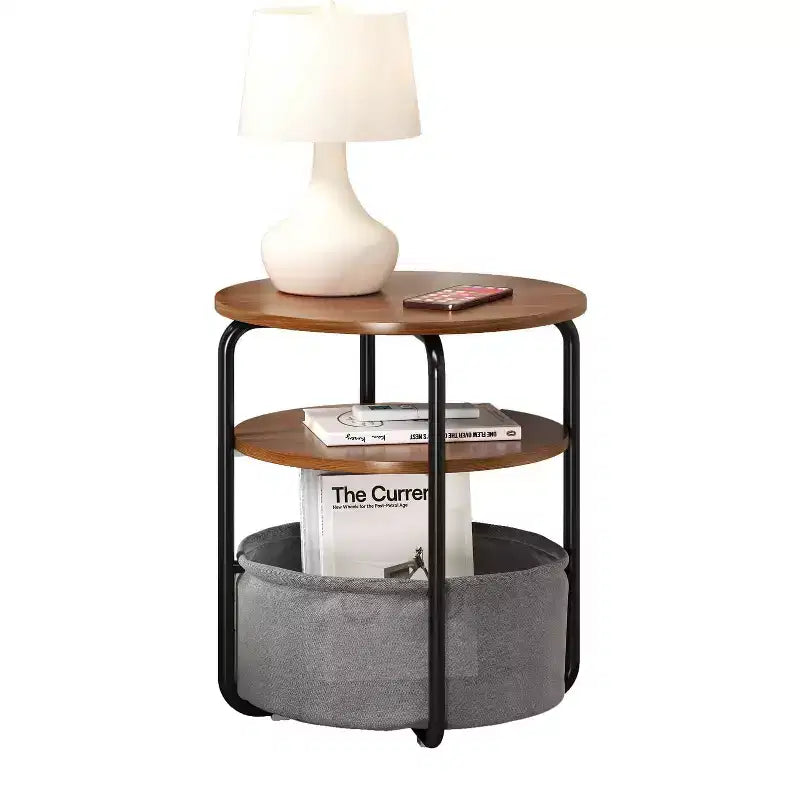 Table d'appoint ronde compacte à 3 niveaux avec sac de rangement, table d'appoint vintage de 60 cm pour salon, chambre et petits espaces