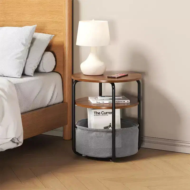 Table d'appoint ronde compacte à 3 niveaux avec sac de rangement, table d'appoint vintage de 60 cm pour salon, chambre et petits espaces