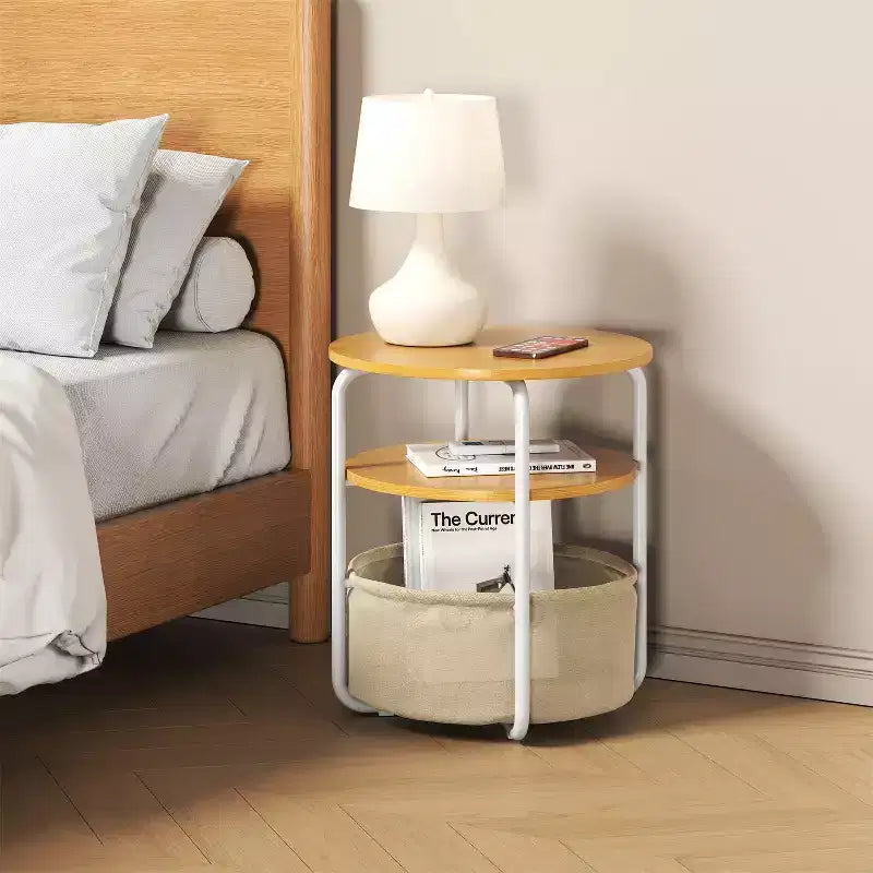 Table d'appoint ronde compacte à 3 niveaux avec sac de rangement, table d'appoint vintage de 60 cm pour salon, chambre et petits espaces