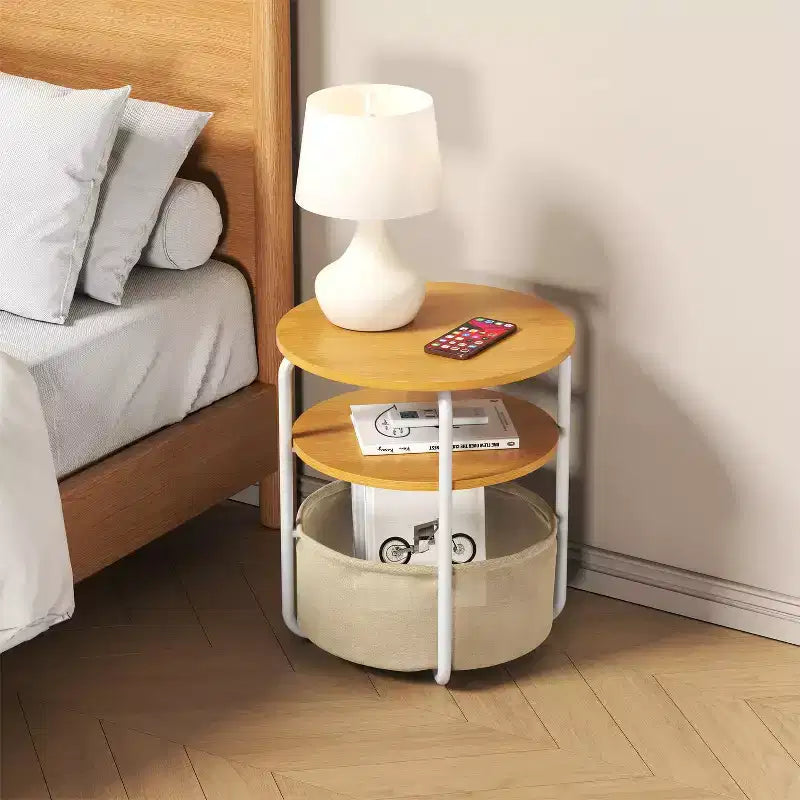 Table d'appoint ronde compacte à 3 niveaux avec sac de rangement, table d'appoint vintage de 60 cm pour salon, chambre et petits espaces