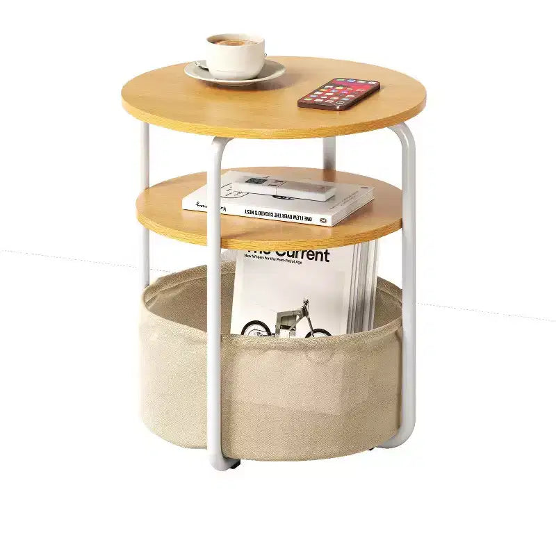 Table d'appoint ronde compacte à 3 niveaux avec sac de rangement, table d'appoint vintage de 60 cm pour salon, chambre et petits espaces