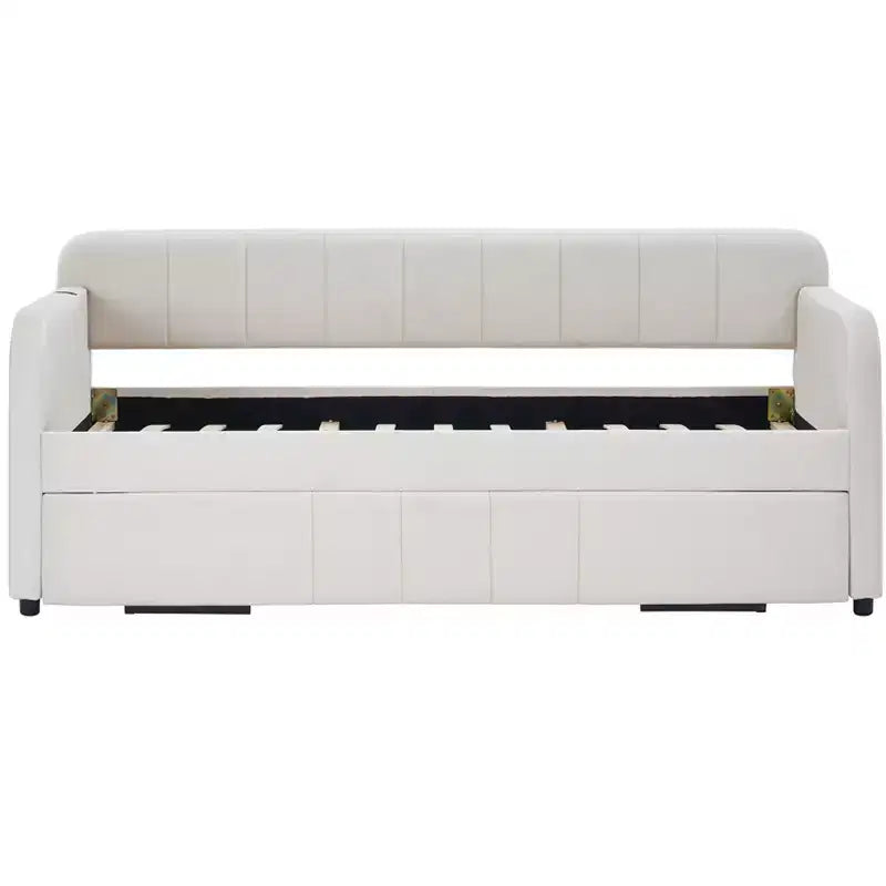 Lit de repos double avec lit gigogne, canapé-lit en velours avec ports USB et poches latérales pour salon, chambre à coucher, chambre d'amis
