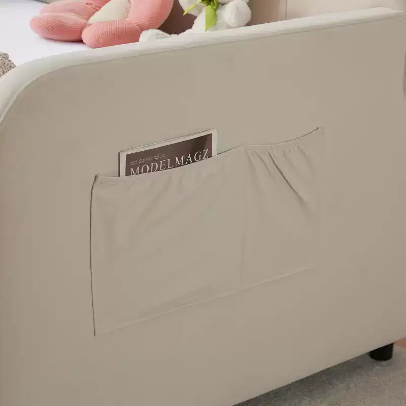 Lit de repos double avec lit gigogne, canapé-lit en velours avec ports USB et poches latérales pour salon, chambre à coucher, chambre d'amis