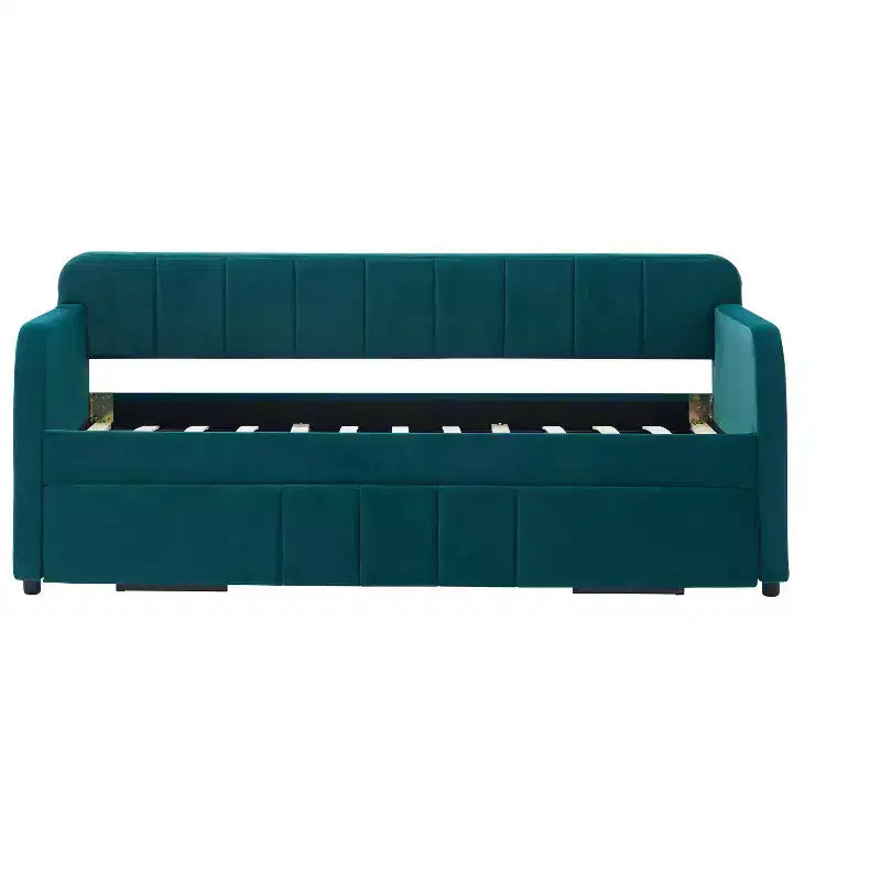 Lit de repos double avec lit gigogne, canapé-lit en velours avec ports USB et poches latérales pour salon, chambre à coucher, chambre d'amis