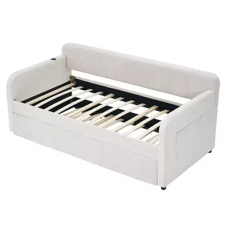 Lit de repos double avec lit gigogne, canapé-lit en velours avec ports USB et poches latérales pour salon, chambre à coucher, chambre d'amis