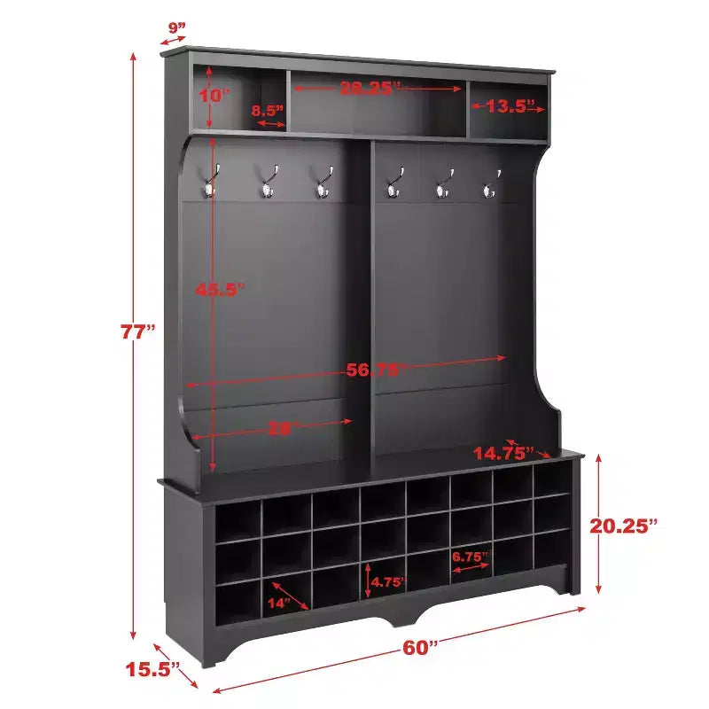 Portemanteau large de 60 pouces avec 24 casiers à chaussures