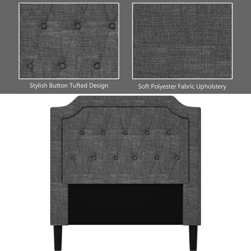 Cadre de lit plateforme simple capitonné avec tête de lit en lin et sommier, Gris